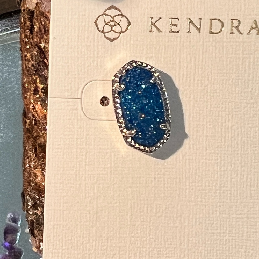 NWT Rare & Retired Kendra Scott Ellie Earrings Light Blue Drusy & Silver WOW! - Picture 13 of 15
